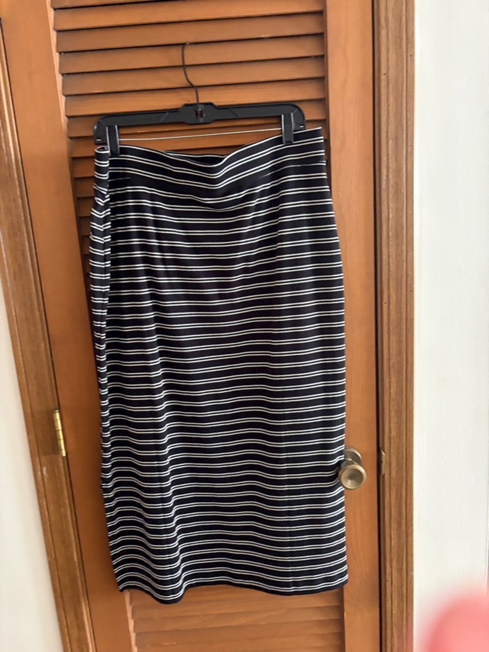 Isaac Mizrahi Black and White Striped Midi Skirt